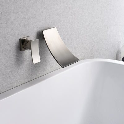 sumerain Badewannenarmatur aus gebürstetem Nickel, Wasserfall, Wandmontage, Badewannenfüller, Griff für Linkshänder