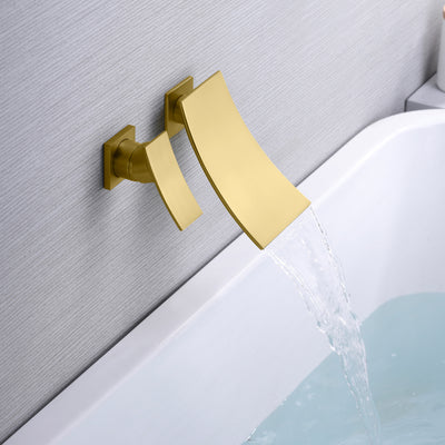 sumerain Wandmontage-Badewannen-Wasserhahn-Set, Wasserfall-Badewannenfüller, einzelner Griff für Linkshänder, gebürstetes Gold-Finish