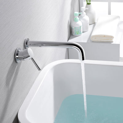 sumerain Wandmontage-Badewannen-Wasserhahn, Chrom-Wannenfüller, langer Auslauf, Wand-Badewannen-Wasserhahn, einzelner Linkshänder-Griff