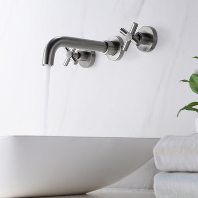 Badarmatur zur Wandmontage, Nickel, Kreuzgriffe und Einbauventil im Lieferumfang enthalten