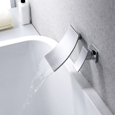 Wandmontierter Wasserfall-Badewannen-Wasserhahn, zwei Löcher, Einhebel-Chrom-Finish