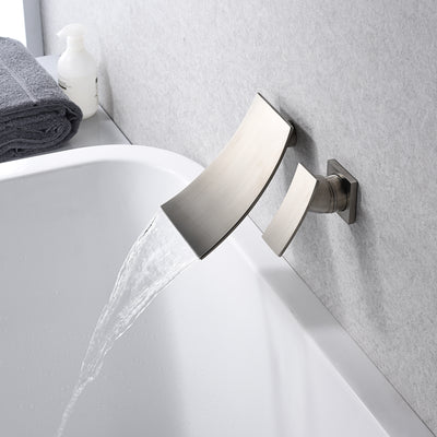 SUMERAIN Wandmontage-Badewannenarmatur, gebürstetes Nickel, Wasserfall-Wandwannen-Füller