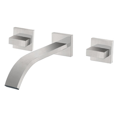 Wandmontierter Badezimmer-Wasserhahn mit zwei Griffen, Waschbecken-Wasserhahn aus gebürstetem Nickel