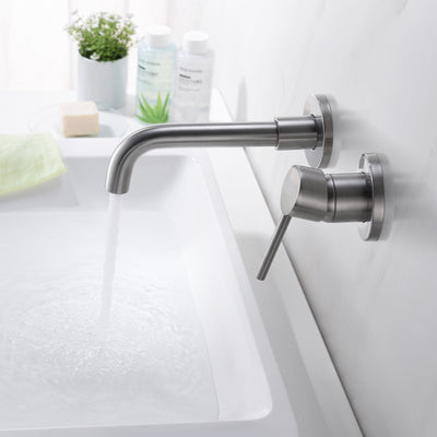 Badarmaturen zur Wandmontage, Nickel gebürstet, Einzelgriff mit Messing-Einbauventil