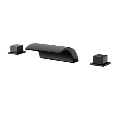 An Deck montierter, mattschwarzer römischer Wannenhahn, Wasserfall-Badewannenhahn mit extra hohem Durchfluss