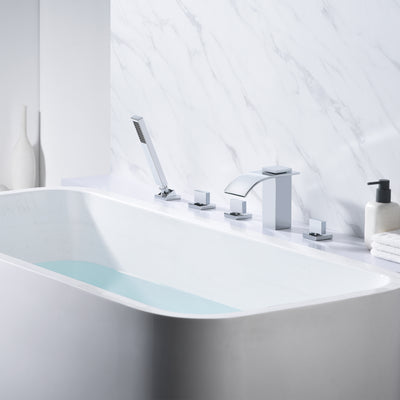 Römischer Wasserfall-Wasserhahn zur Deckmontage mit Handbrause, Chrom-Finish