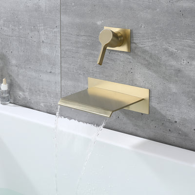 Sumerain Wasserfall-Wasserhahn zur Wandmontage, gebürstetes Gold, mit Ventil, hohe Durchflussrate