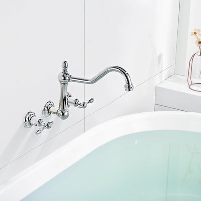 sumerain Vintage Badewannen-Wasserhahn, Wandmontage, Badewannen-Wasserhahn, 3 Löcher, 20,3 cm Mitte, Chrom