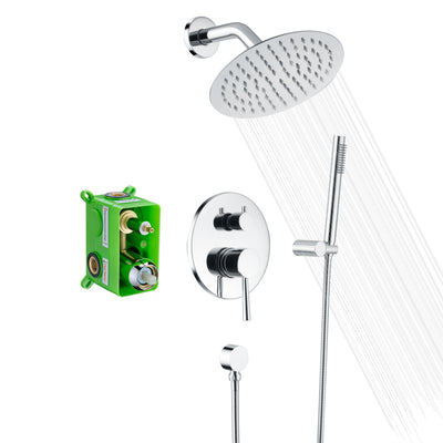 Wandmontiertes Regendusch-Wasserhahnsystem aus Vollmetall, inklusive rauem Ventil, Chrom-Finish