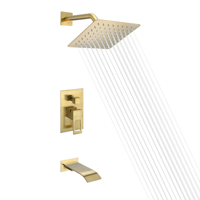 Badewannen-Duscharmatur aus gebürstetem Gold mit Wasserfall-Wannenauslauf und Druckausgleichsventil