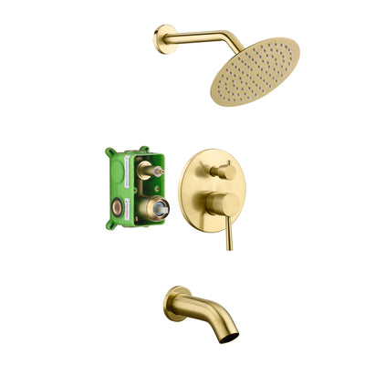 Badewannen- und Duscharmaturen-Set aus gebürstetem Gold mit Wasserfall-Wannenauslauf
