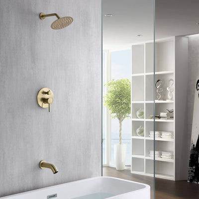 Badewannen- und Duscharmaturen-Set aus gebürstetem Gold mit Wasserfall-Wannenauslauf