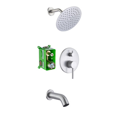 Wannen- und Duscharmaturen-Set aus gebürstetem Nickel mit Wasserfall-Wannenauslauf und Hochdruck-Regendusche