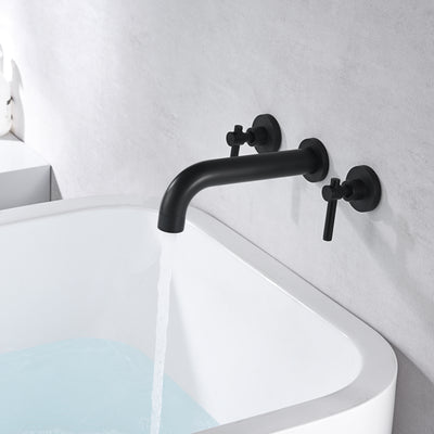 SUMERAIN Mattschwarzes Badewannenarmatur-Set, Wandmontage, Badewannenfüller, zwei Griffe