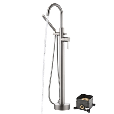 sumerain Freistehender Wannenhahn, gebürstetes Nickel, bodenmontierter Wannenfüller, modulares, verdecktes Kastendesign aus massivem Messing, hohe Durchflussrate