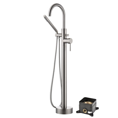 sumerain Freistehender Wannenhahn, gebürstetes Nickel, bodenmontierter Wannenfüller, modulares, verdecktes Kastendesign aus massivem Messing, hohe Durchflussrate