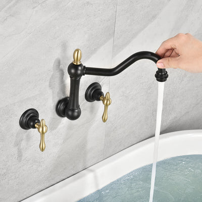 sumerain Wandmontage-Badewannen-Wasserhahn, mattschwarz, Wannenfüller, Vintage-Bein, Klauenfuß-Badewannen-Wasserhahn